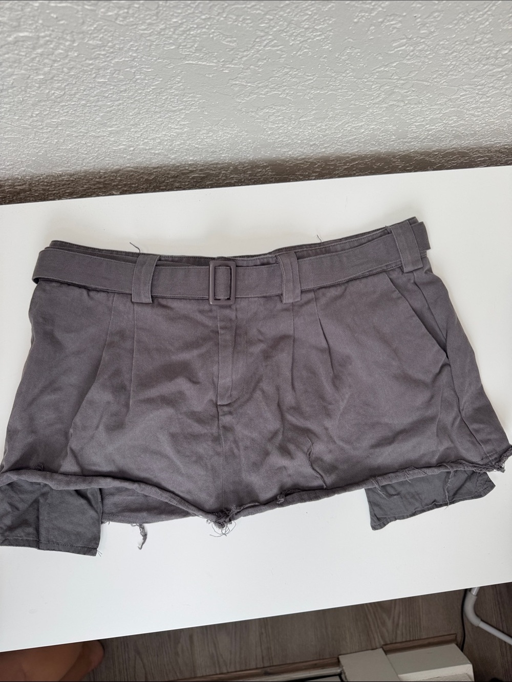 Lioness Gray High-Waist Belted Jean Shorts